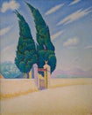 The two cypresses, painting by French impressionist Paul Signac